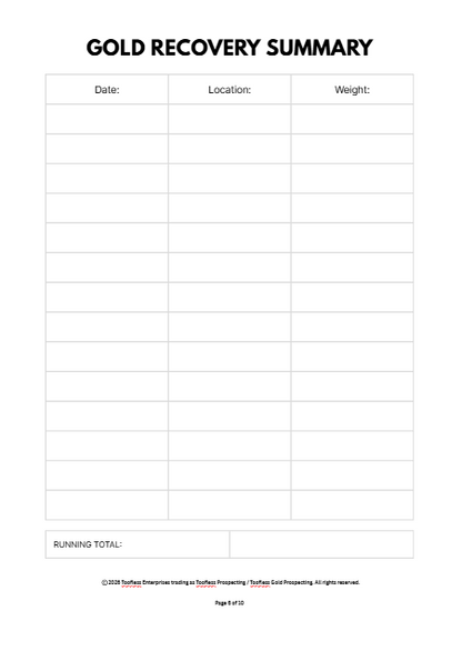 Prospecting Field Log Book