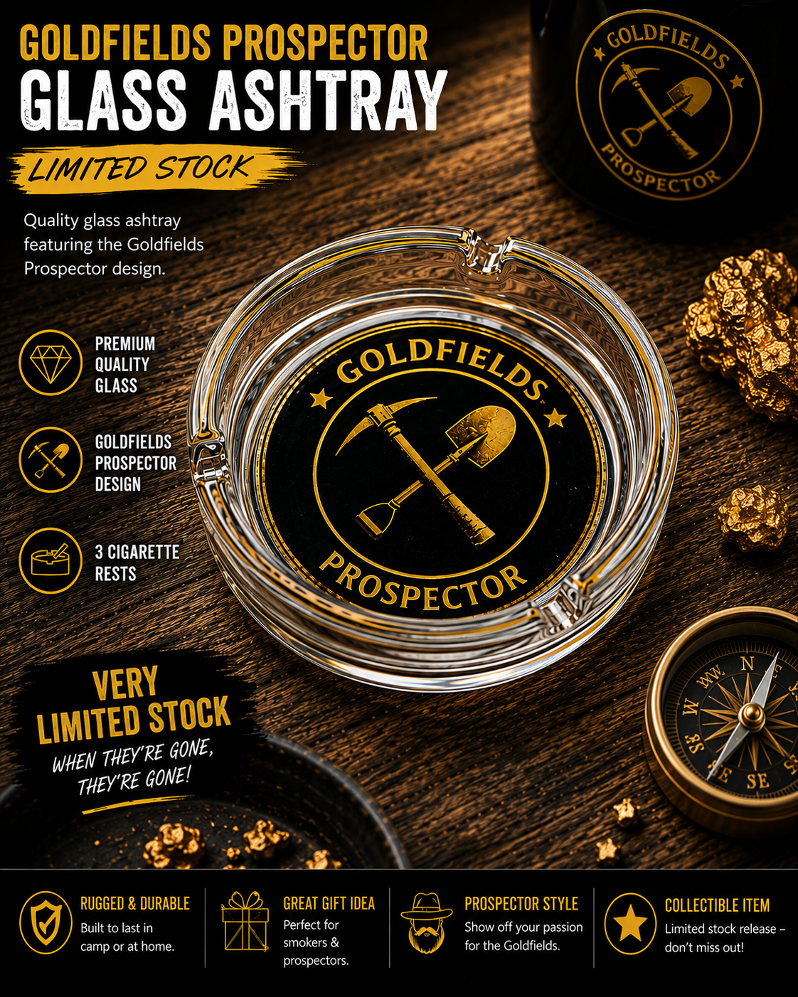 Goldfields Prospector Glass Ashtray - Limited Stock